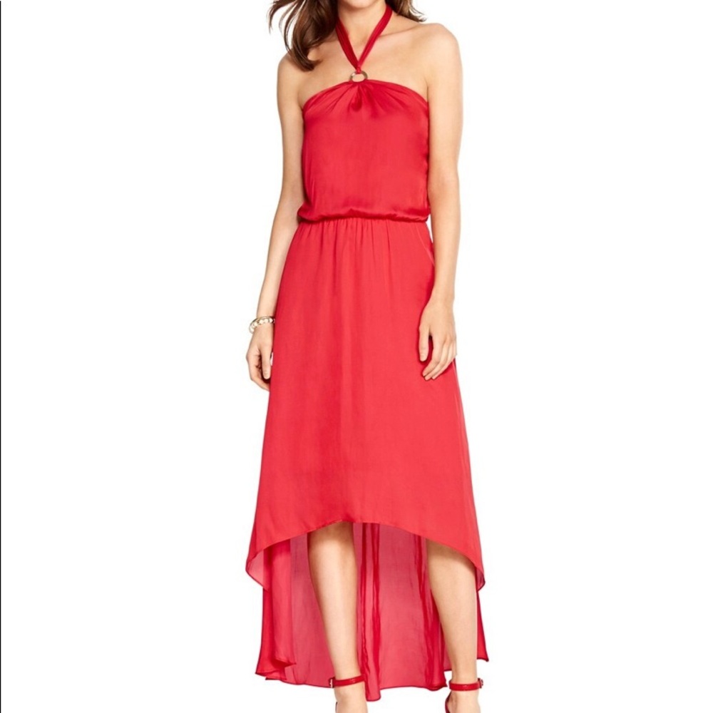 White House Black Market Halter Blouson High Low Dress